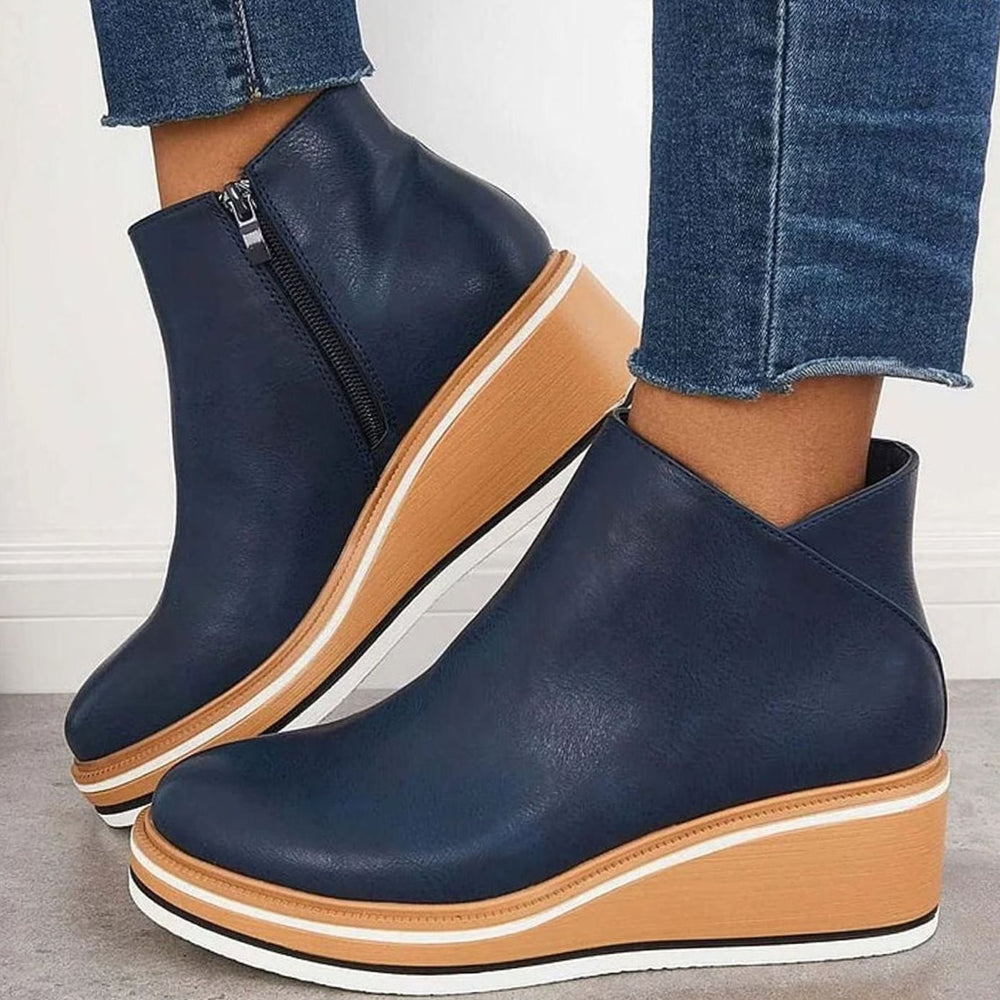 Women's Heeled Chelsea Ankle Boots Faux Leather Side-Zip Wedge