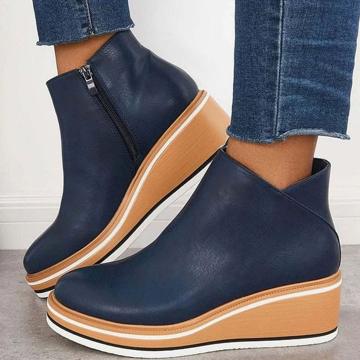 Women's Heeled Chelsea Ankle Boots Faux Leather Side-Zip Wedge