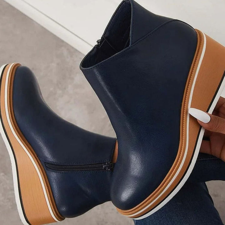 Women's Heeled Chelsea Ankle Boots Faux Leather Side-Zip Wedge