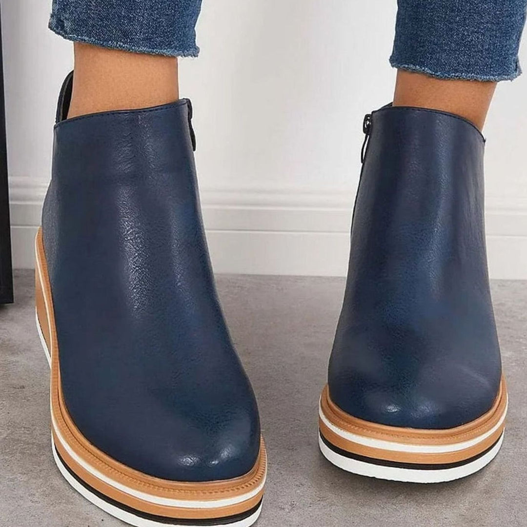 Women's Heeled Chelsea Ankle Boots Faux Leather Side-Zip Wedge