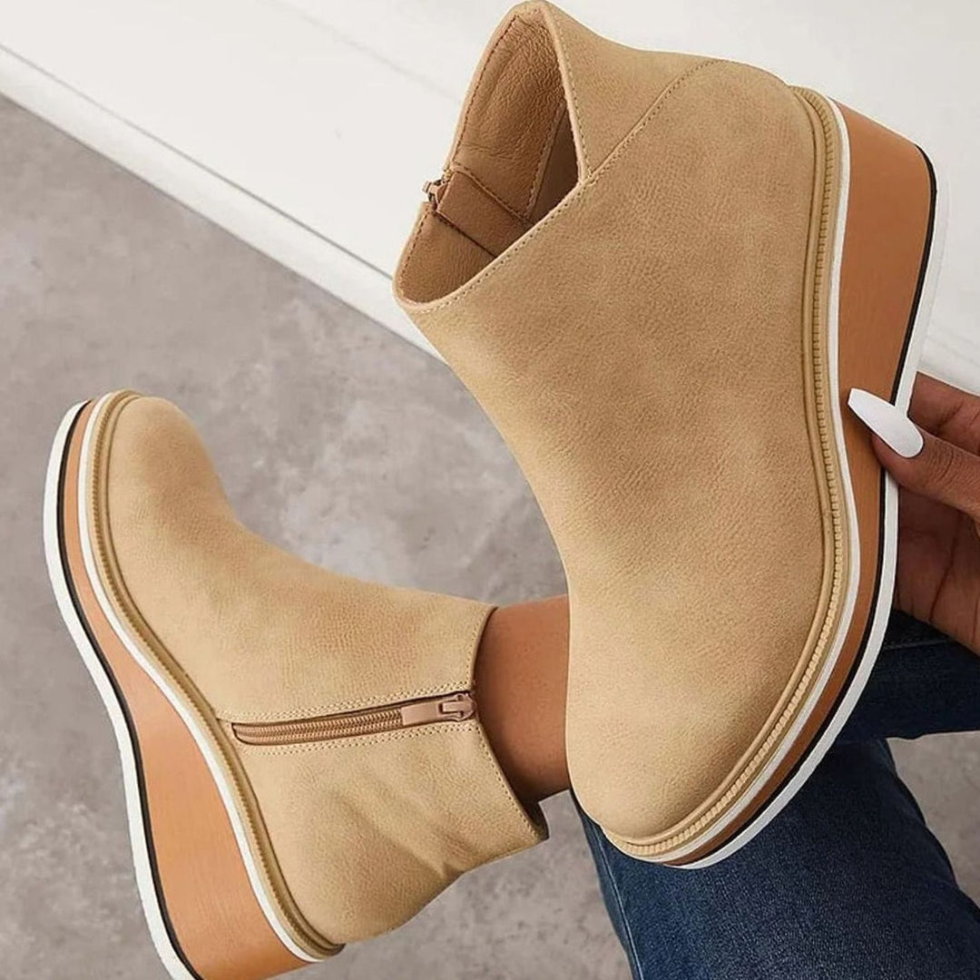 Women's Heeled Chelsea Ankle Boots Faux Leather Side-Zip Wedge