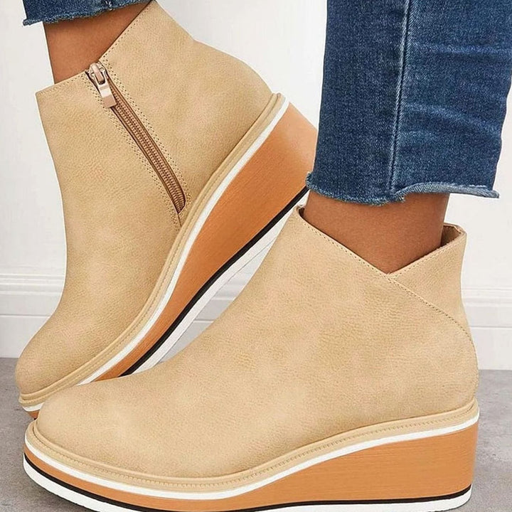 Women's Heeled Chelsea Ankle Boots Faux Leather Side-Zip Wedge