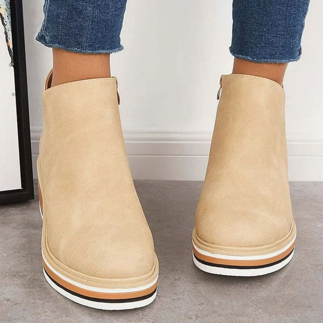 Women's Heeled Chelsea Ankle Boots Faux Leather Side-Zip Wedge