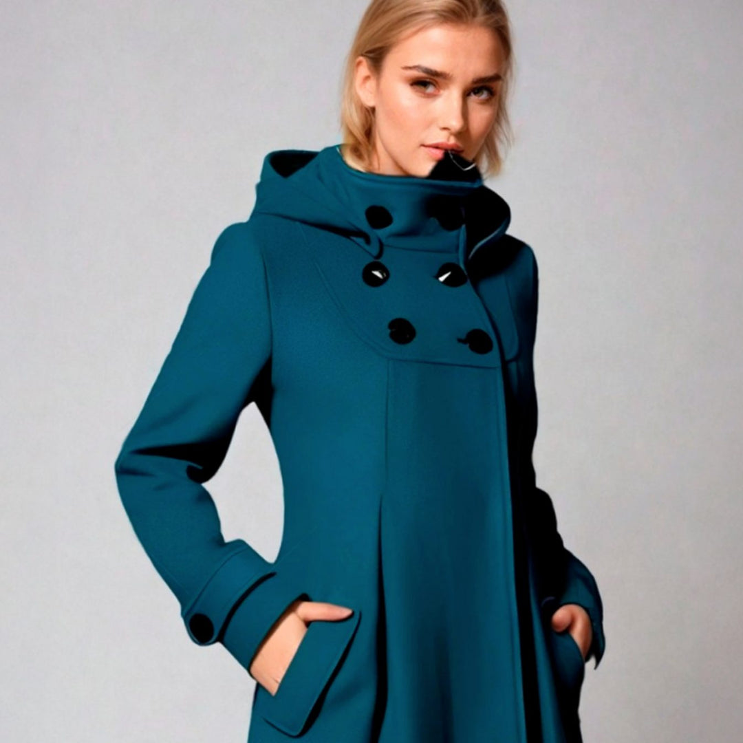 Women's Hooded Double-Breasted A-Line Winter Coat