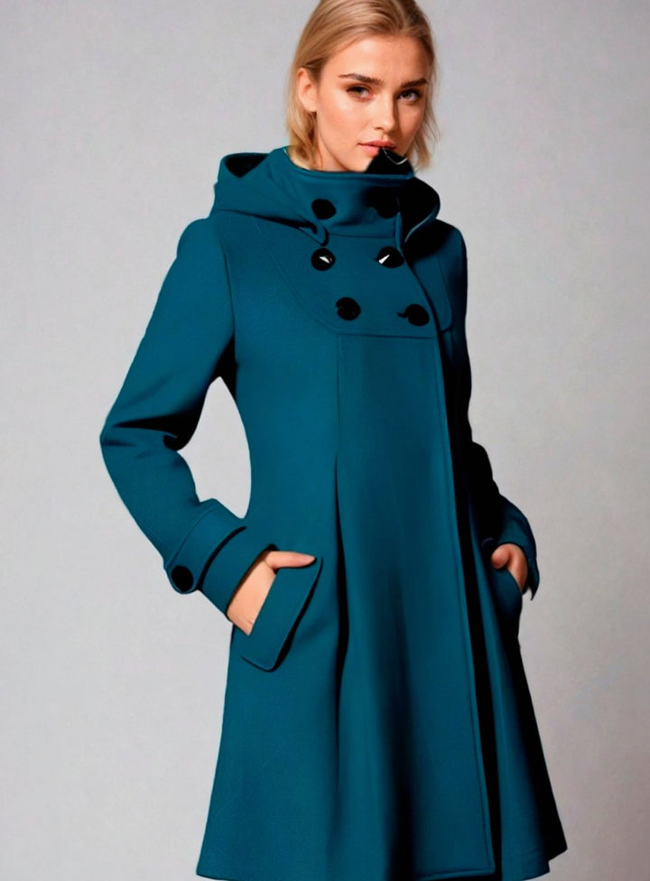 Women's Hooded Double-Breasted A-Line Winter Coat