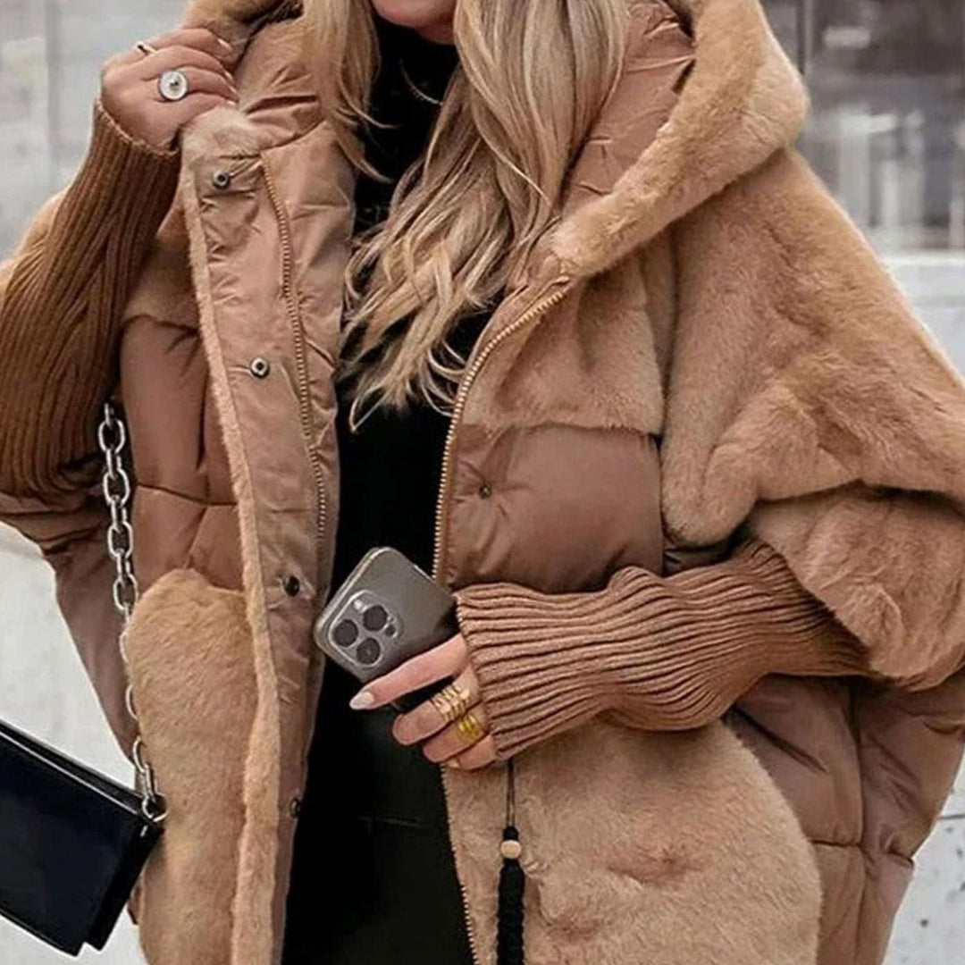 Women's Hooded Faux-Fur Trim Quilted Puffer Winter Coat - Brown