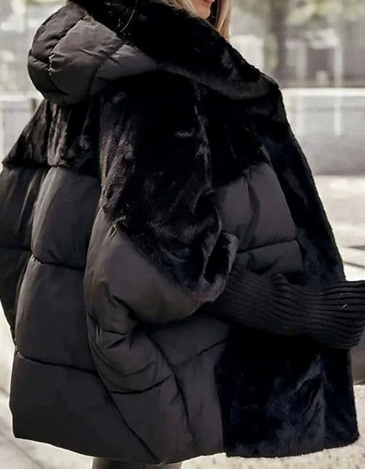 Women's Hooded Faux-Fur Trim Quilted Puffer Winter Coat - Black