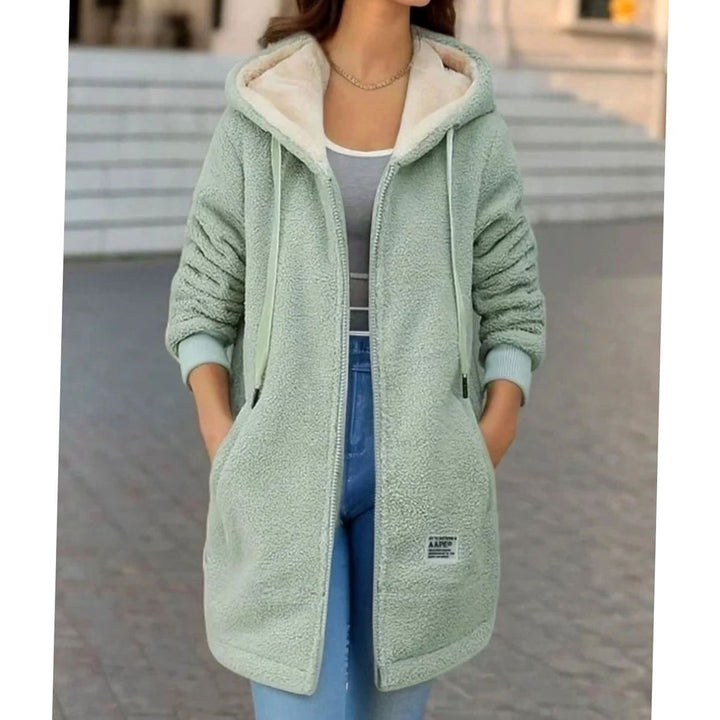 Women's Hooded Fleece Zip-Up Longline Winter Coat - Green