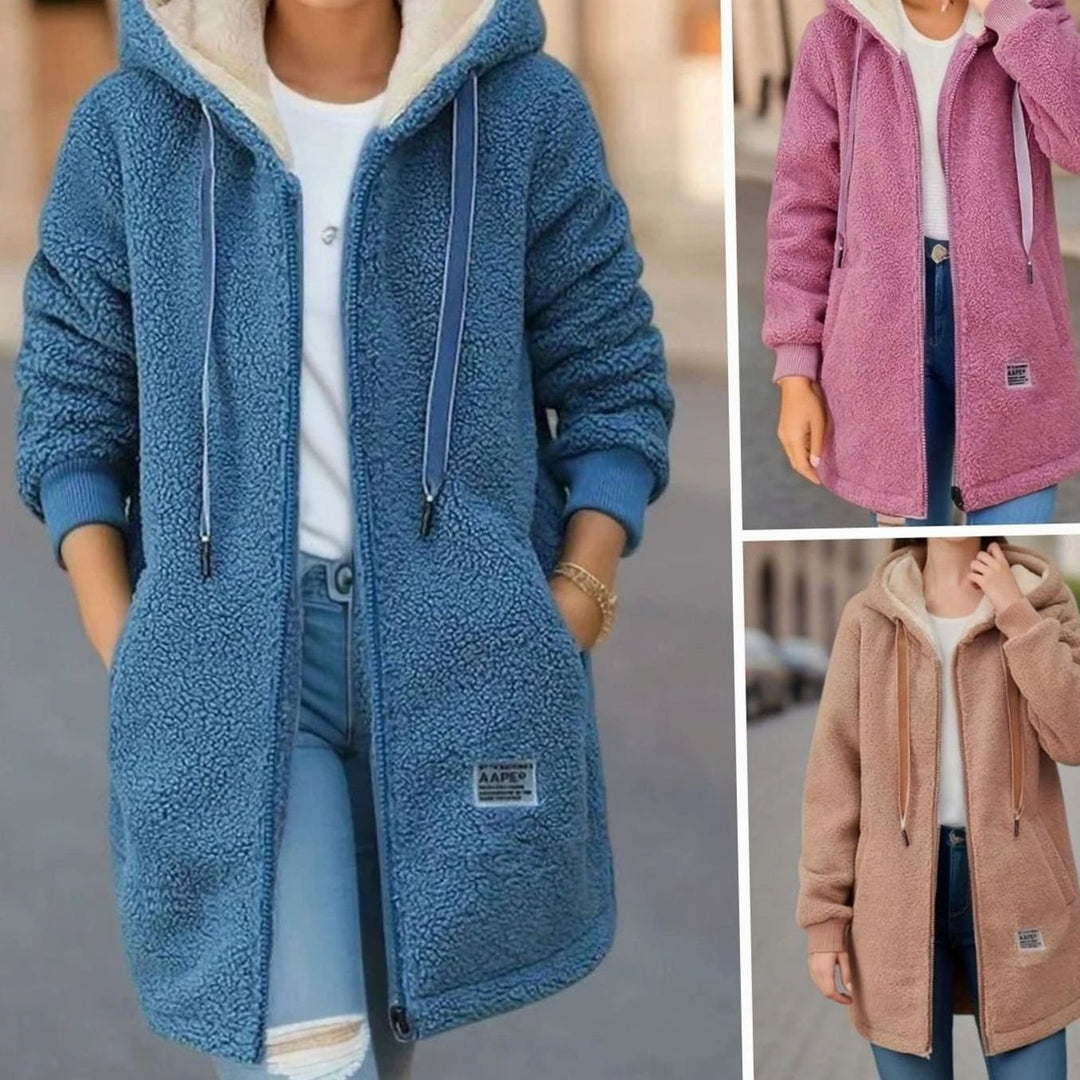 Women's Hooded Fleece Zip-Up Longline Winter Coat