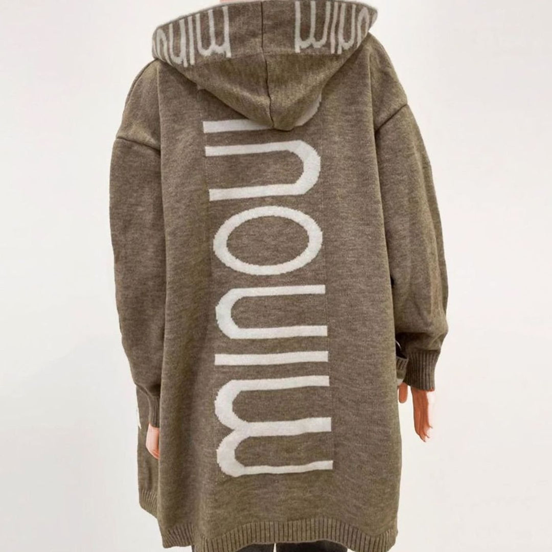 Women's Hooded Knit Cardigan Open Front Letter Print