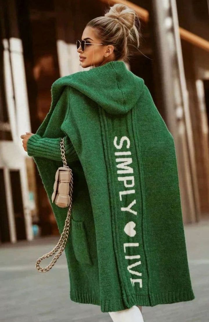 Women's Hooded Longline Knit Cardigan Loose Fit Open Front - Green