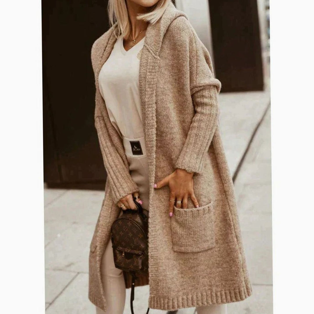 Women's Hooded Longline Knit Cardigan Loose Fit Open Front