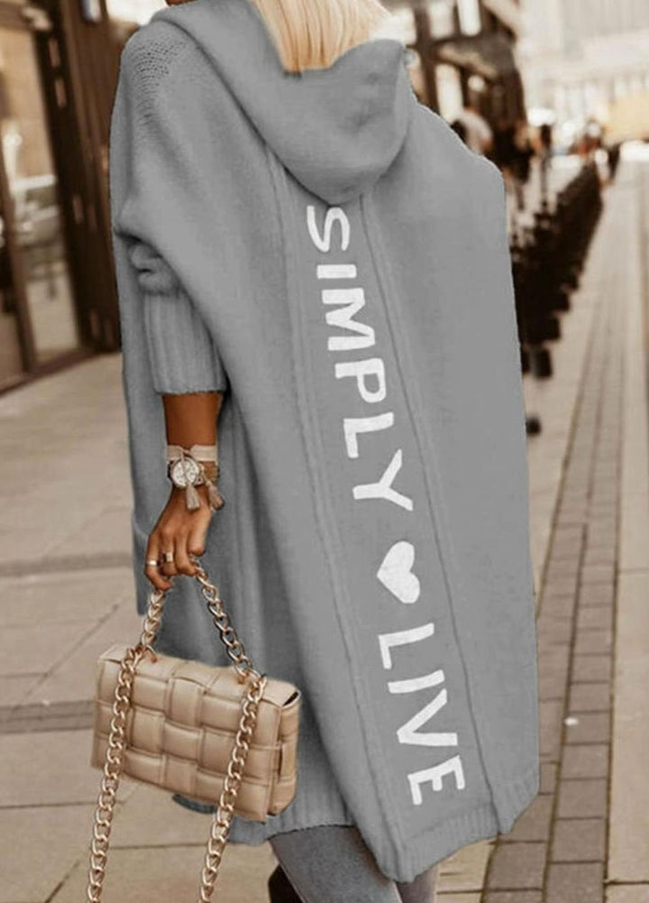 Women's Hooded Longline Knit Cardigan Loose Fit Open Front - Grey
