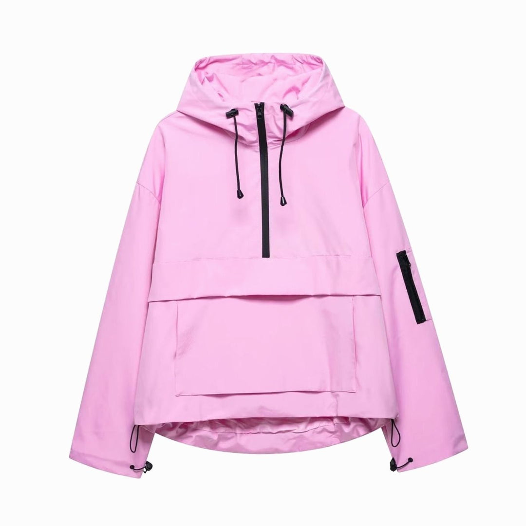 Women's Hooded Pullover Anorak Windproof Waterproof Jacket - Pink