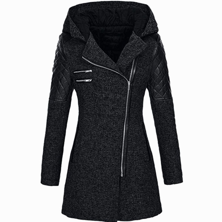 Women's Hooded Wool-Blend Quilted Sleeve Asymmetric Zip Winter Coat