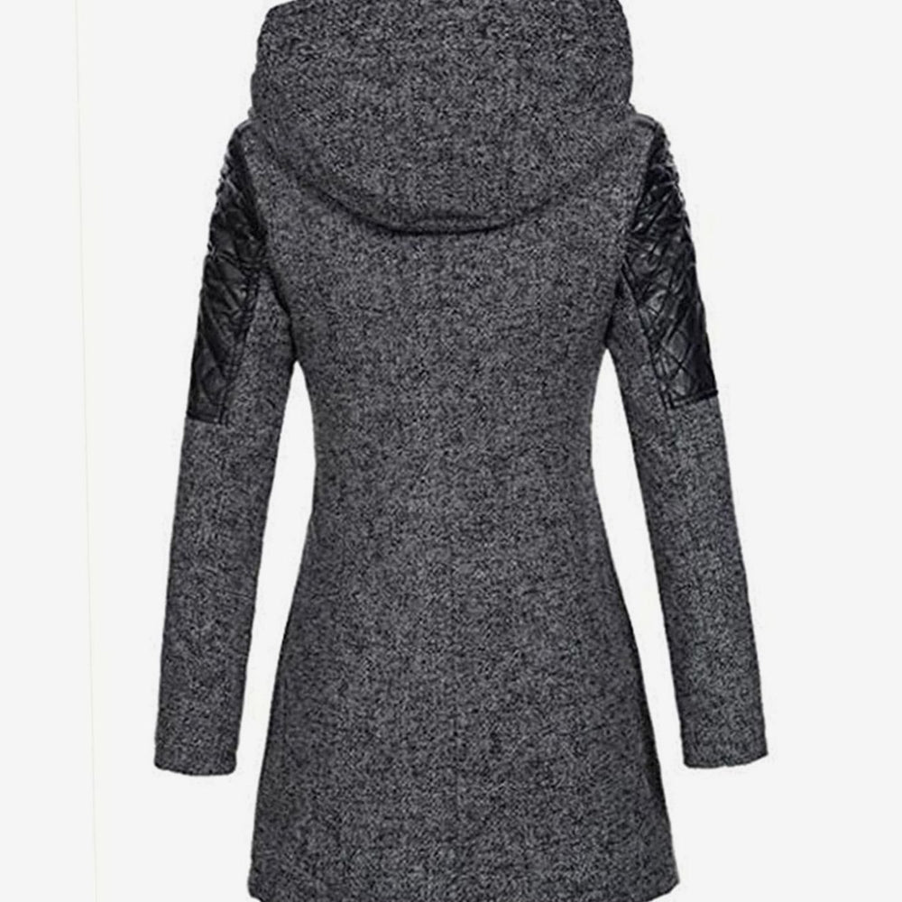 Women's Hooded Wool-Blend Quilted Sleeve Asymmetric Zip Winter Coat