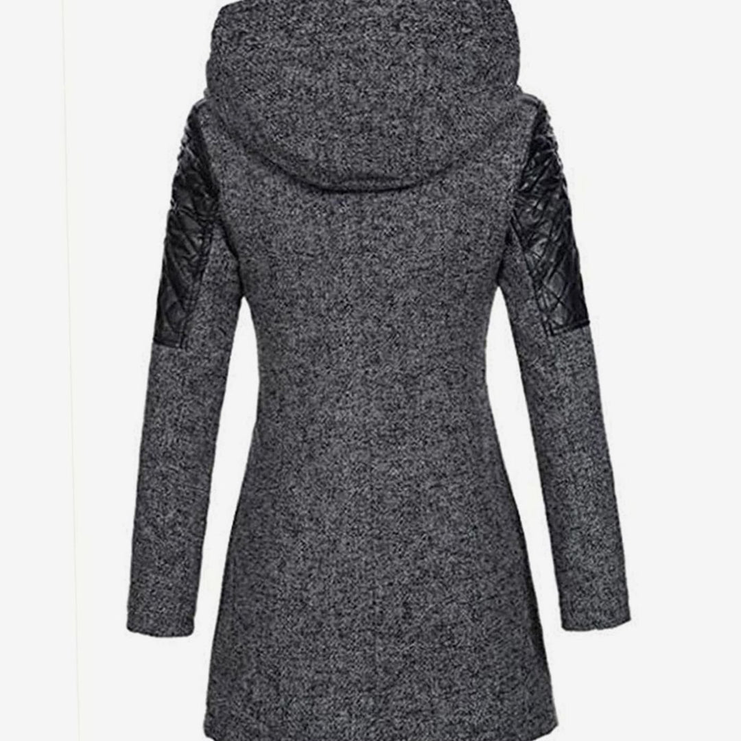 Women's Hooded Wool-Blend Quilted Sleeve Asymmetric Zip Winter Coat