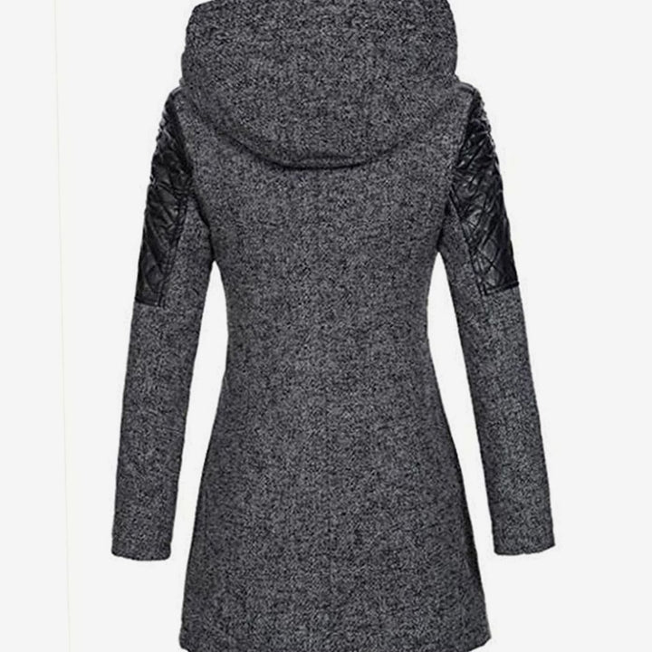 Women's Hooded Wool-Blend Quilted Sleeve Asymmetric Zip Winter Coat