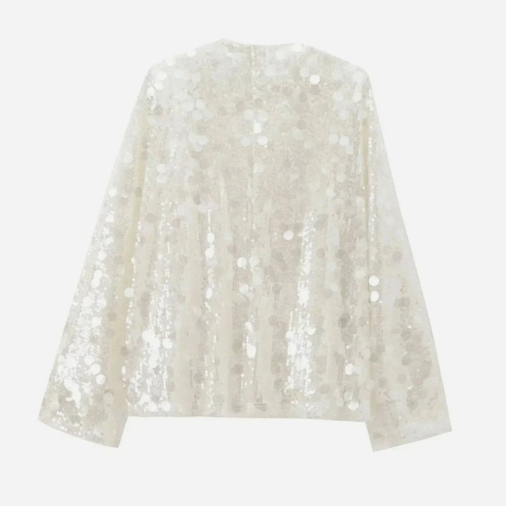 Women's Ivory Disc Paillette Long-Sleeve Wrap Sequin Blouse