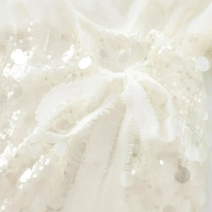 Women's Ivory Disc Paillette Long-Sleeve Wrap Sequin Blouse