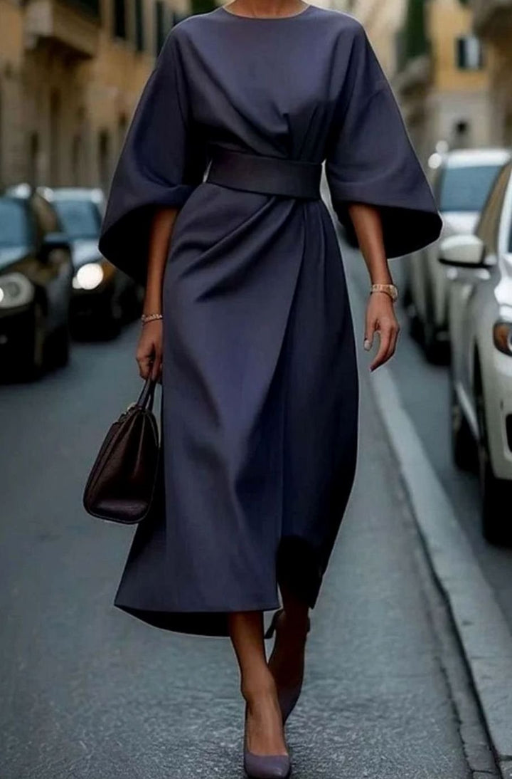 Women's Kimono Sleeve Belted Wrap Midi Dress