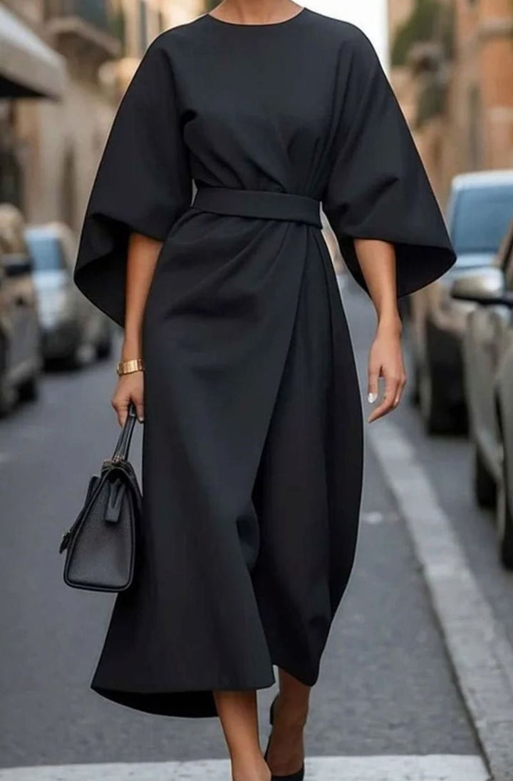 Women's Kimono Sleeve Belted Wrap Midi Dress