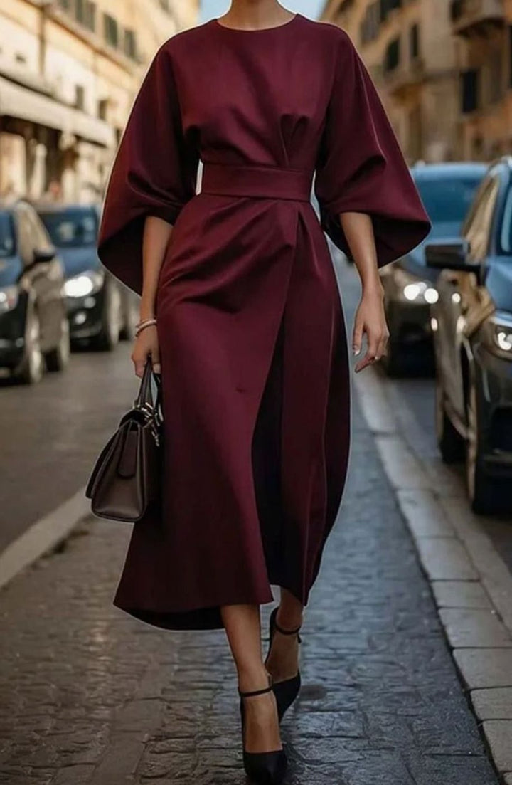 Women's Kimono Sleeve Belted Wrap Midi Dress