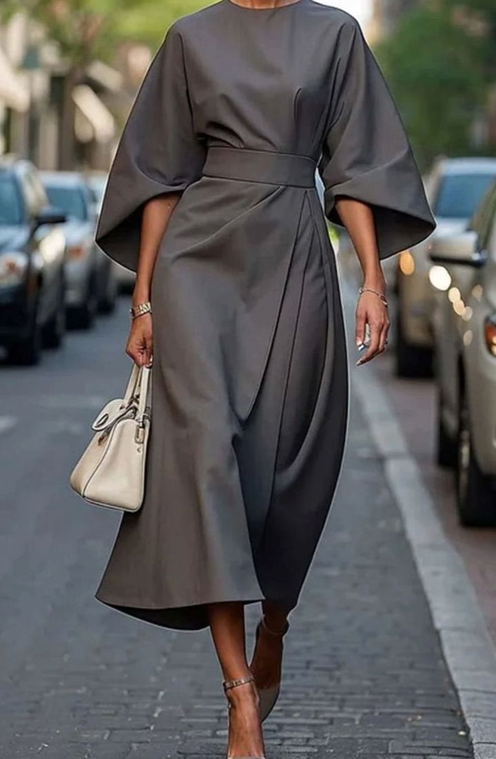 Women's Kimono Sleeve Belted Wrap Midi Dress
