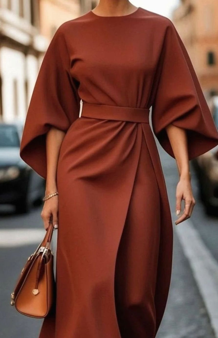 Women's Kimono Sleeve Belted Wrap Midi Dress