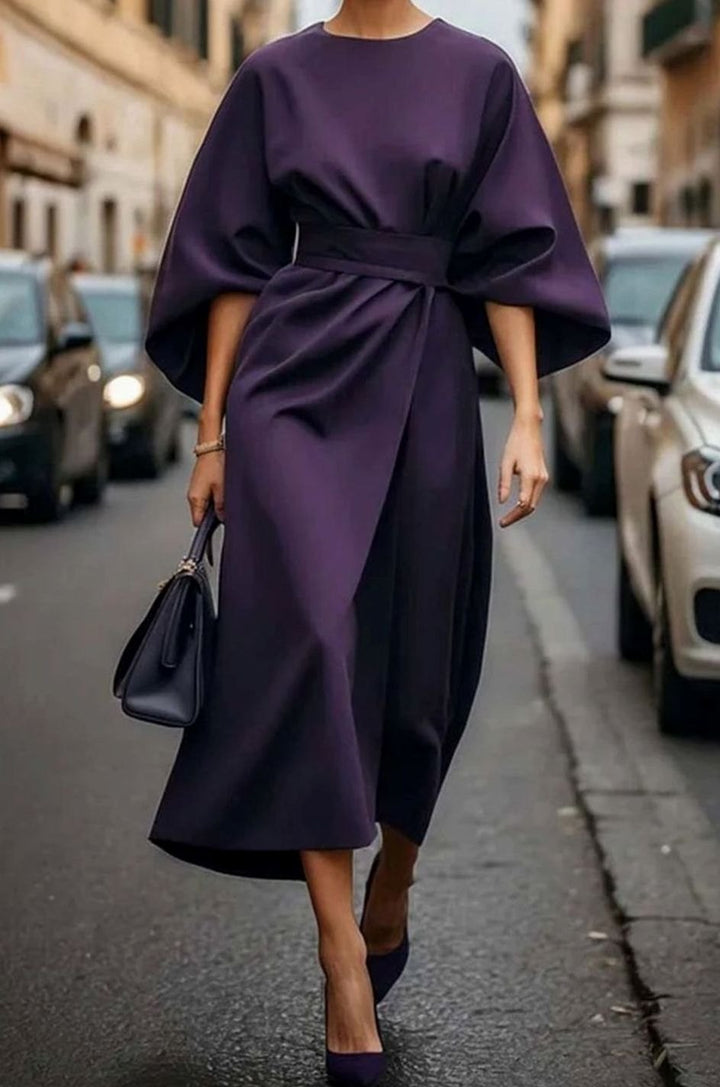 Women's Kimono Sleeve Belted Wrap Midi Dress, Black