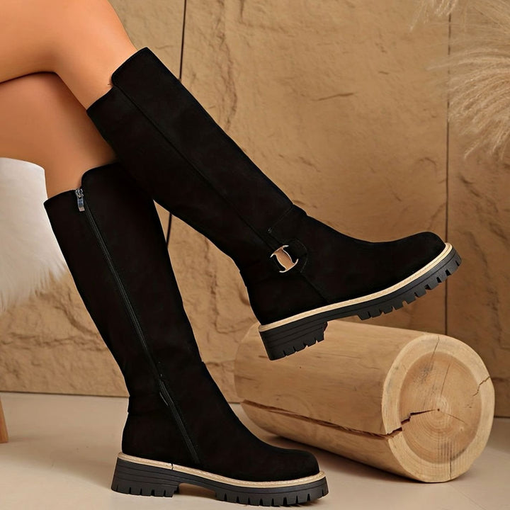 Women's Knee-High Block-Heel Suede-Effect Side-Zip Boots