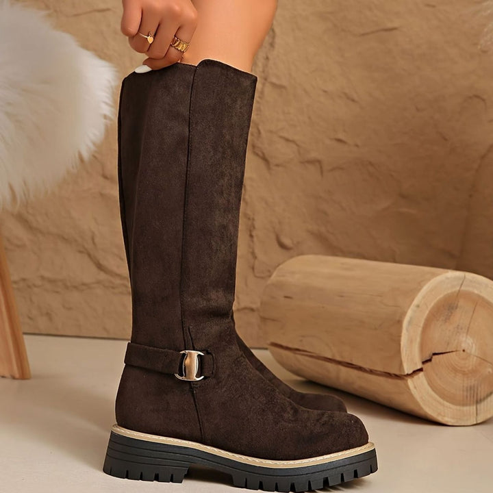 Women's Knee-High Block-Heel Suede-Effect Side-Zip Boots