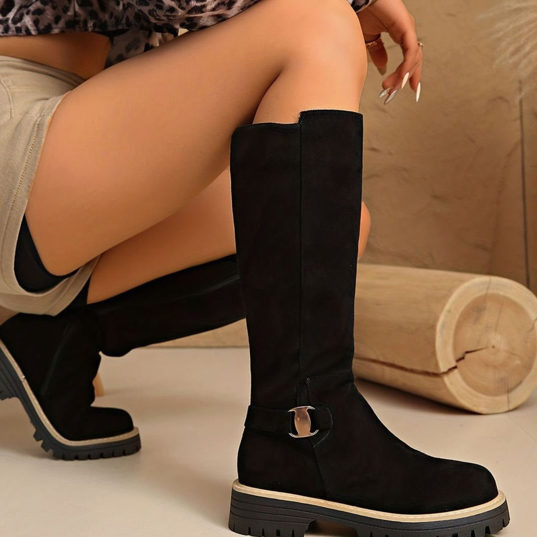 Women's Knee-High Block-Heel Suede-Effect Side-Zip Boots