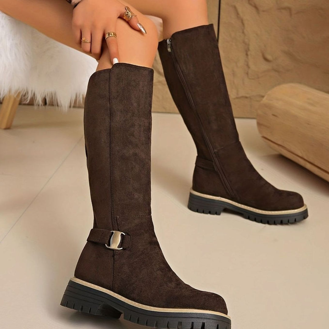 Women's Knee-High Block-Heel Suede-Effect Side-Zip Boots