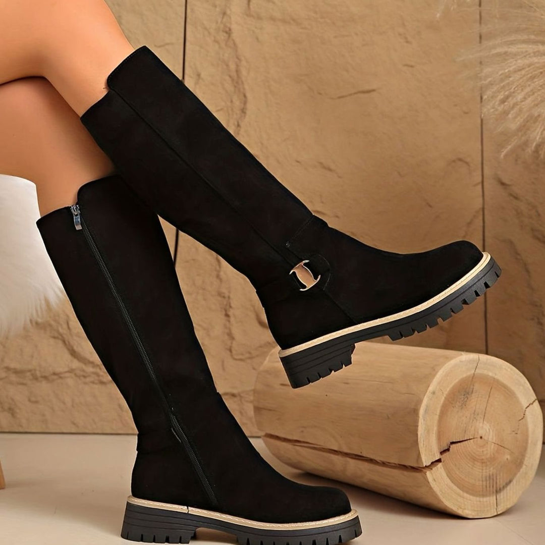 Women's Knee-High Block-Heel Suede-Effect Side-Zip Boots