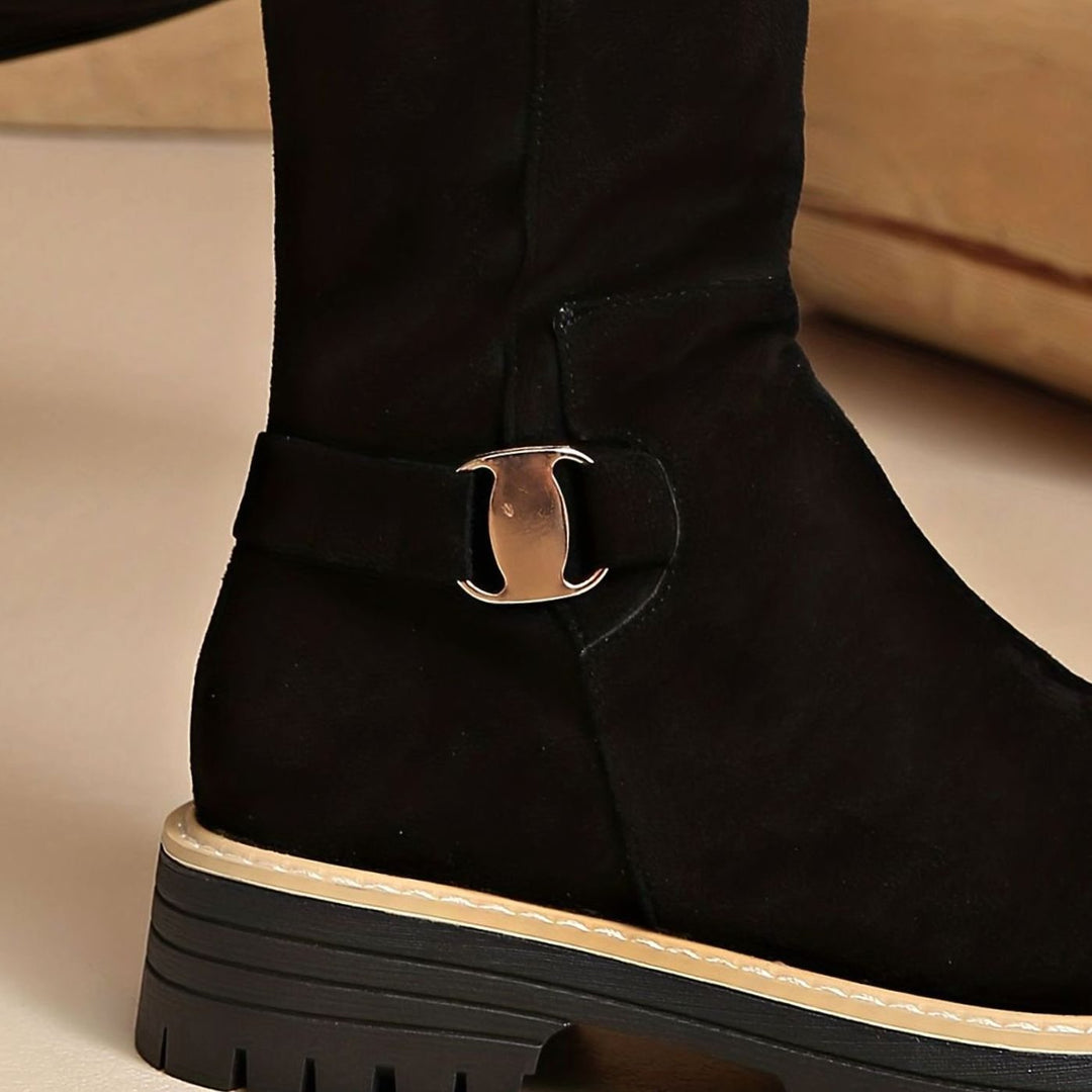 Women's Knee-High Block-Heel Suede-Effect Side-Zip Boots