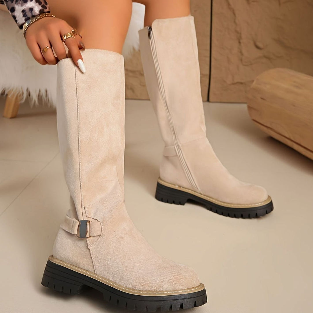 Women's Knee-High Block-Heel Suede-Effect Side-Zip Boots