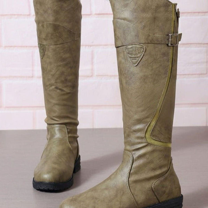Women's Knee-High Buckle-Detail Riding Boots - Green