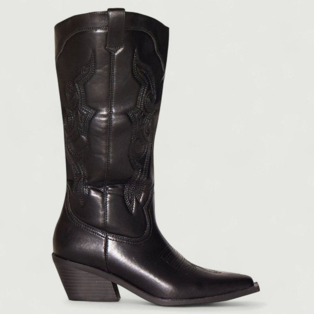 Women's Knee-High Embroidered Heeled Cowboy Boots Pointed Toe