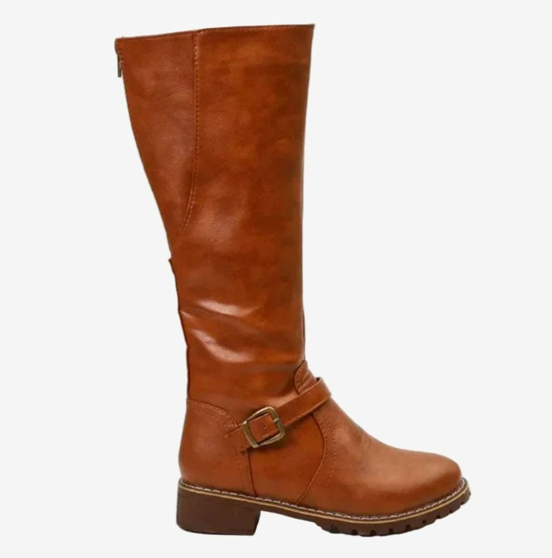 Women's Knee-High Faux Leather Buckle Strap Riding Boots