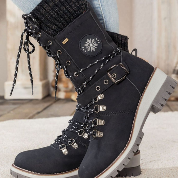 Women's Knee-High Lace-Up Snow Boots Knit Cuff Buckle Strap