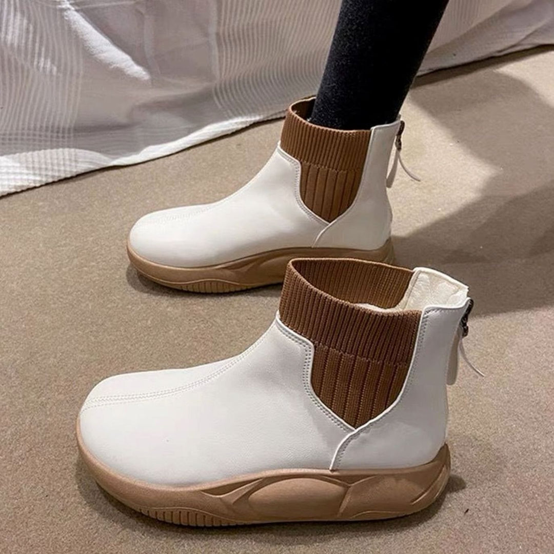 Women's Knit-Panel Low-Heel Ankle Boots Back-Zip