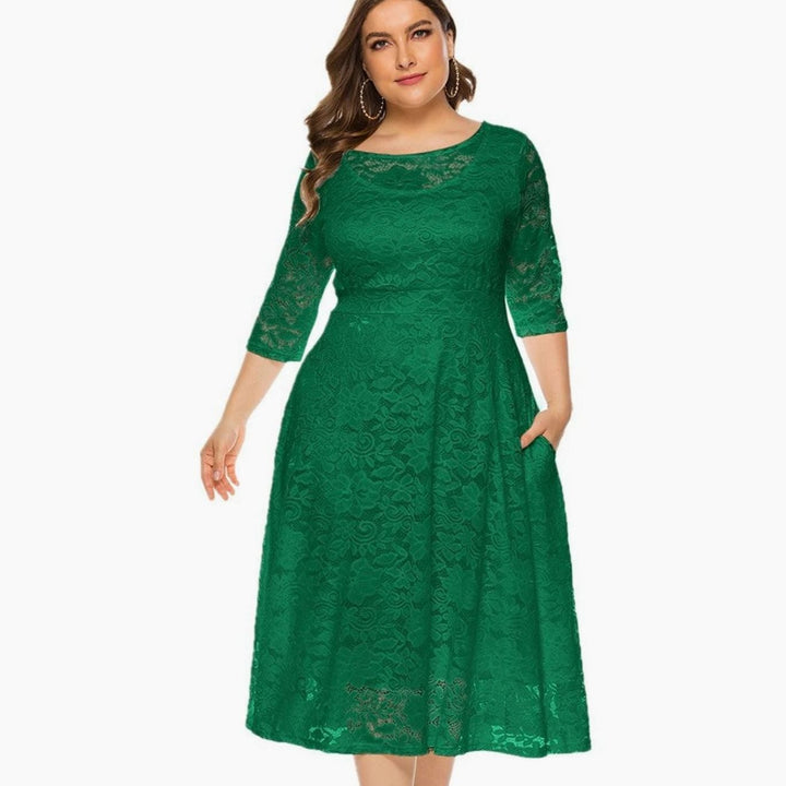 Women's Lace Bodice Chiffon Midi Dress Half Sleeve Regular Fit