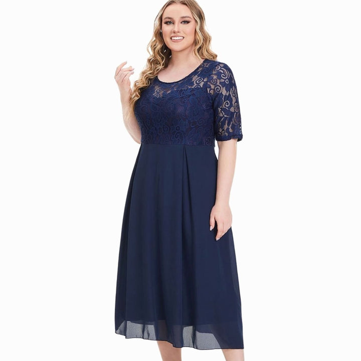 Women's Lace Bodice Chiffon Midi Dress Half Sleeve Regular Fit