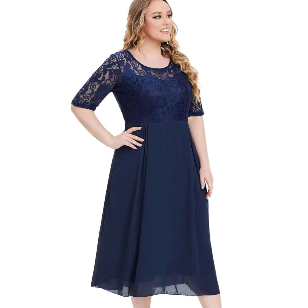 Women's Lace Bodice Chiffon Midi Dress Half Sleeve Regular Fit
