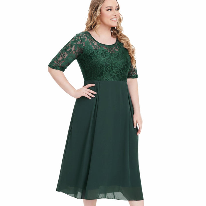 Women's Lace Bodice Chiffon Midi Dress Half Sleeve Regular Fit