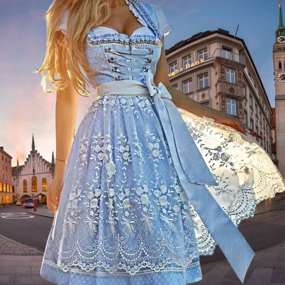 Women's Lace Overlay Sweetheart Dirndl Oktoberfest Dress - Blue