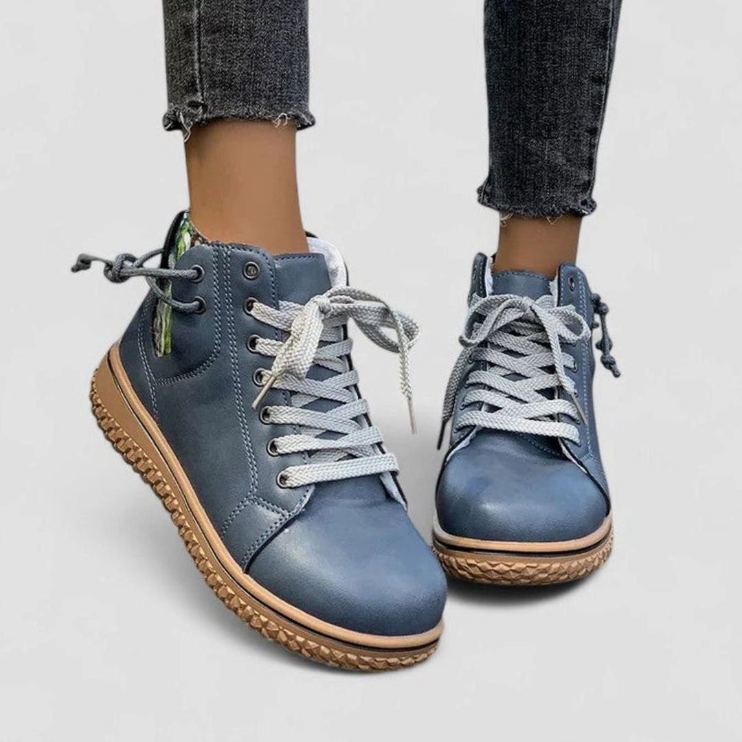 Women's Lace-Up Ankle Boots Orthopedic Boho Fleece-Lined - Blue