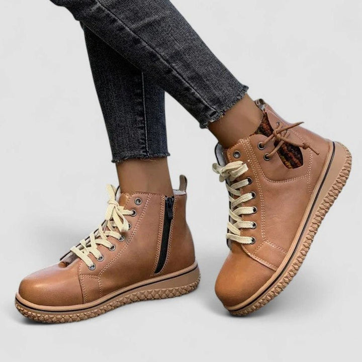 Women's Lace-Up Ankle Boots Orthopedic Boho Fleece-Lined - Light Brown