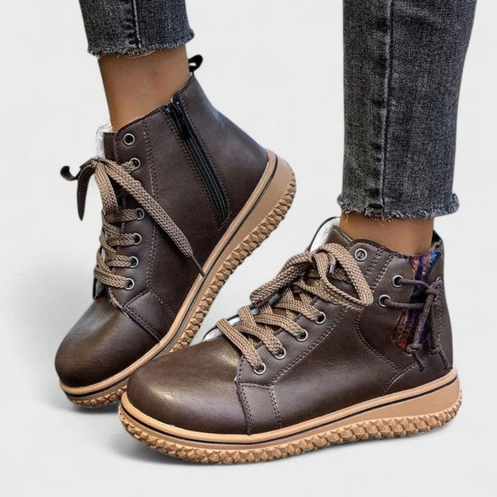 Women's Lace-Up Ankle Boots Orthopedic Boho Fleece-Lined - Brown